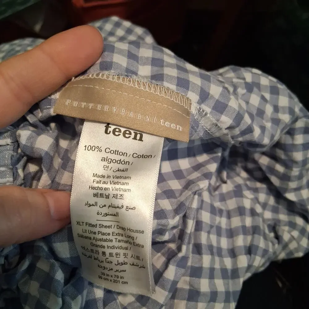 Pottery Barn Teen Sweet Gingham blue sheet set twin XL + Euro Cases + Sham 5pc